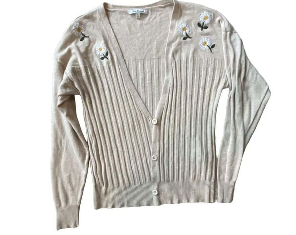 Vila Milano Beige Daisy Embroidered Cardigan Size S